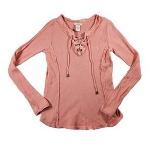 Sundance Pink Waffleknit Y2k Style Thermal Reverse Seam Long Sleeve Top Sz S